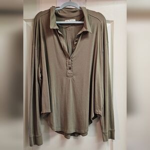 Free People olive green/khaki long sleeve top size XL